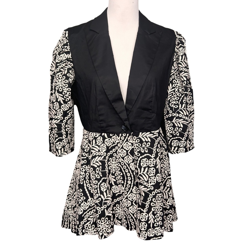 NWOT C. Wonder Christian Siriano Runway Blazer Women M Black Eyelet Peplum Chic